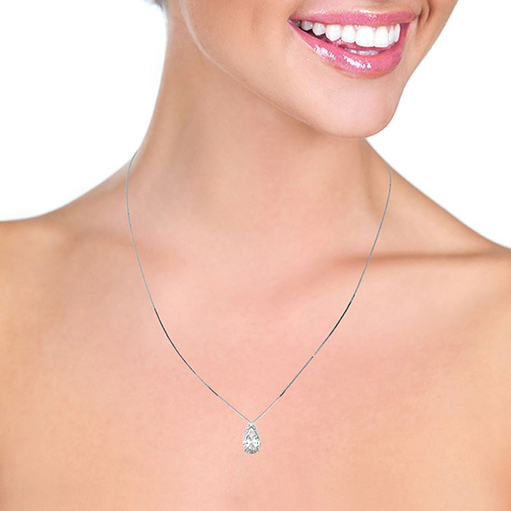 14K. SOLID GOLD NECKLACE WITH NATURAL WHITE TOPAZ (White Gold) - Picture 2 of 7